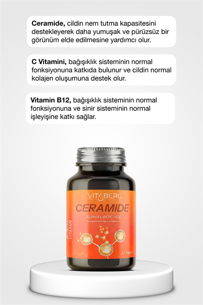Vitaberg Ceramide 30 Kapsül | Seramid, Alfa Lipoik Asit, Vitamin C, B6 ve B12 | Vegan