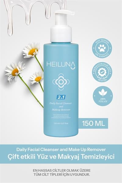 Çift Etkili Yüz & Makyaj Temizleyici 150 ml – Yeşil Çay, Meyan Kökü & Papatya ile Nazik Temizlik