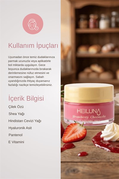 Besleyici Gece Dudak Maskesi 20g - Çilek Özü, E Vitamini ve Doğal Yağlar İçeren Bakım