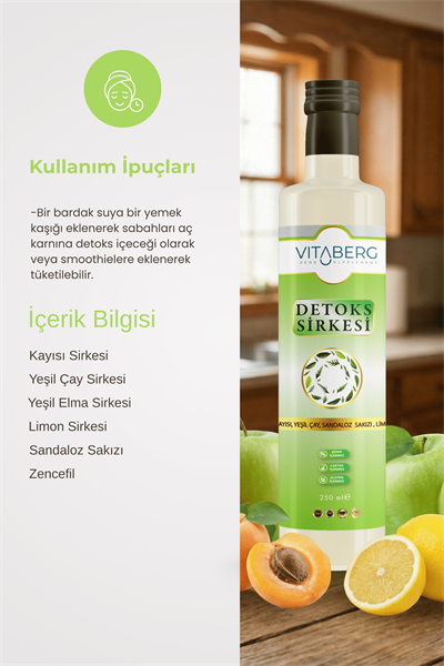 Detoks Sirkesi | Kayısı, Yeşil Çay ve Bitkisel Ekstrakt İçeren Karışım 250 ml