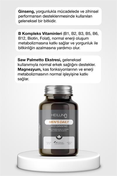 Men’s Daily Multivitamin 60 Kapsül – Red Ginseng, Likopen & Saw Palmetto ile Enerji ve Güç Desteği