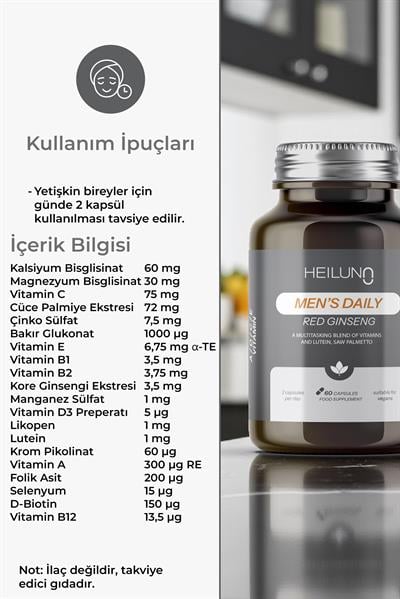 Men’s Daily Multivitamin 60 Kapsül – Red Ginseng, Likopen & Saw Palmetto ile Enerji ve Güç Desteği