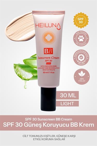 SPF 30 BB Krem 30 ml Light, Niacinamide & Aloe Vera ile Aydınlatıcı, Nemlendirici ve Güneş Koruma