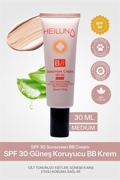 SPF 30 BB Krem Medium 30 ml – Niacinamide & Aloe Vera ile Aydınlatıcı, Nemlendirici ve Güneş Koruma 