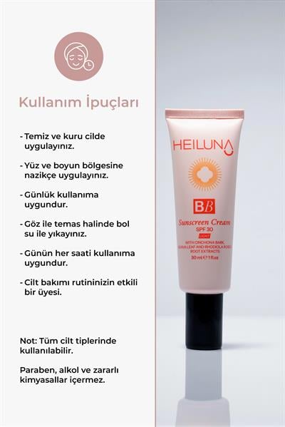 SPF 30 BB Krem 30 ml Light, Niacinamide & Aloe Vera ile Aydınlatıcı, Nemlendirici ve Güneş Koruma