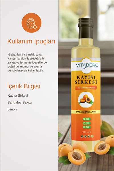Kayısı Sirkesi | Sandaloz Sakızı ve Limon Ekstrakt İçeren Karışım 250 ml