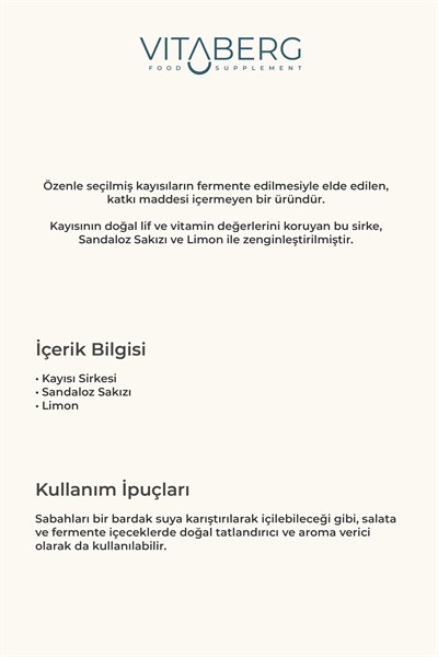 Kayısı Sirkesi | Sandaloz Sakızı ve Limon İçeren Sirke Karışım 250 ml