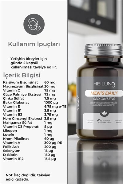 Heiluna Mens Daily Erkeklere Özel Multivitamin | 60 Kapsül | Vegan