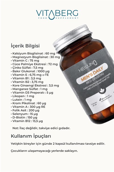 Mens Daily Multivitamin 60 Kapsül – Red Ginseng, Likopen & Saw Palmetto