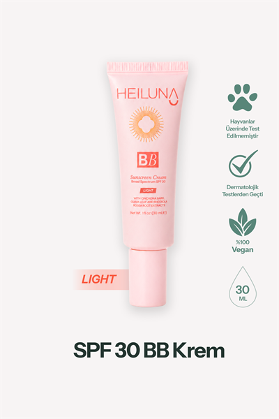 SPF 30 BB Krem 30 ml Light, Niacinamide & Aloe Vera ile Aydınlatıcı, Nemlendirici ve Güneş Koruma