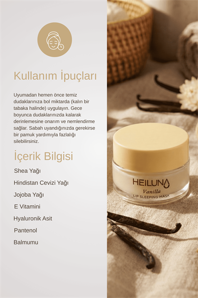 Vanilya Özlü Gece Dudak Maskesi 20g | E Vitamini, Shea Yağı Besleyici Bakım