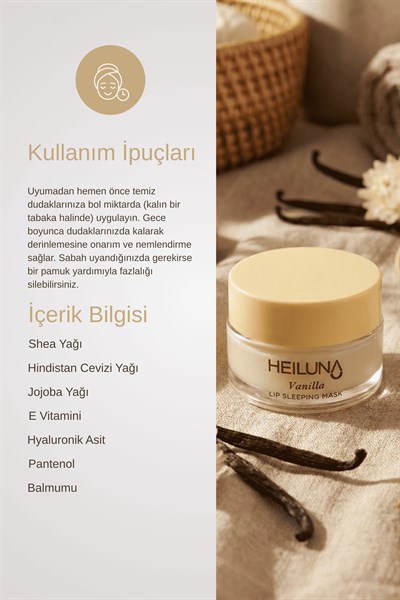 Vanilya Özlü Gece Dudak Maskesi 20g | E Vitamini, Shea Yağı Besleyici Bakım