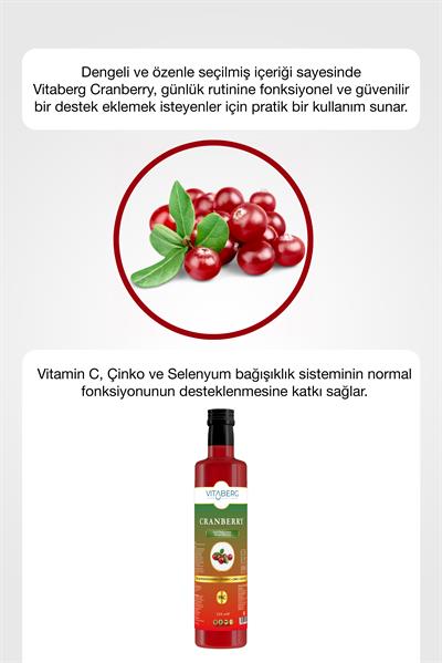 Vitaberg Cranberry Extract Sıvı Takviye | Vitamin C, Çinko, Selenyum İçeren Formül