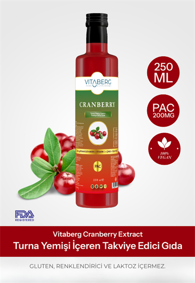 Vitaberg Cranberry Extract Sıvı Takviye | Vitamin C, Çinko, Selenyum İçeren Formül