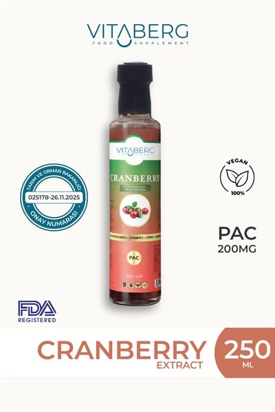 Vitaberg Cranberry Extract Sıvı Takviye | Vitamin C, Çinko, Selenyum İçeren Formül