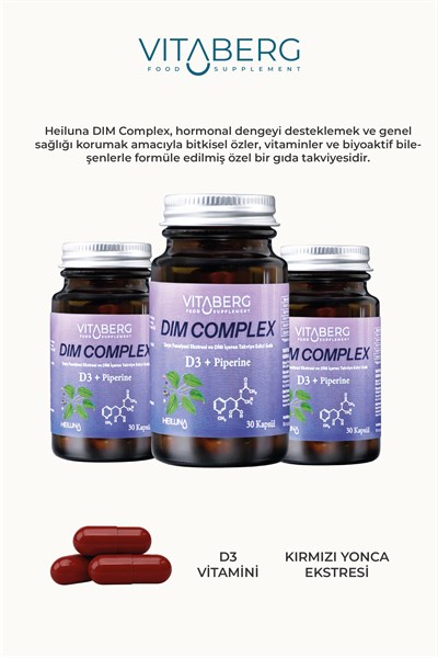 Vitaberg Dim Complex 30 Kapsül – DIM 100 mg, D3 ve Bitkisel Ekstreler İçeren Takviye Edici Gıda