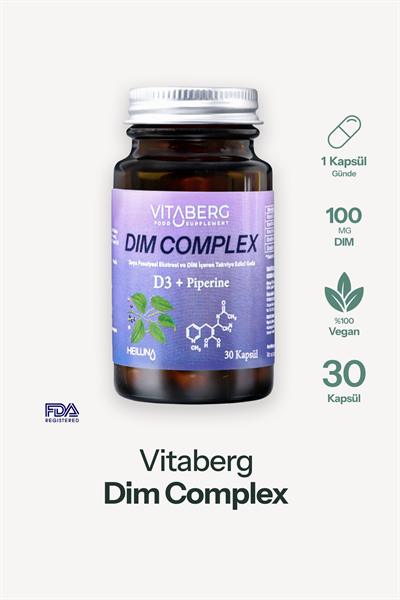 Vitaberg Dim Complex 30 Kapsül – DIM 100 mg, D3 ve Bitkisel Ekstreler İçeren Takviye Edici Gıda
