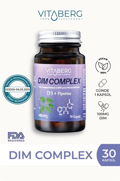 Vitaberg Dim Complex 30 Kapsül – DIM 100 mg, D3 ve Bitkisel Ekstreler İçeren Takviye Edici Gıda