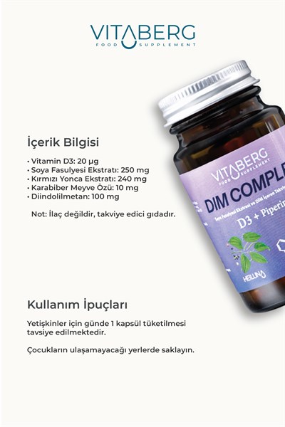 Dim Complex 30 Kapsül – DIM 100 mg, D3 ve Bitkisel Ekstreler İçeren Takviye Edici Gıda