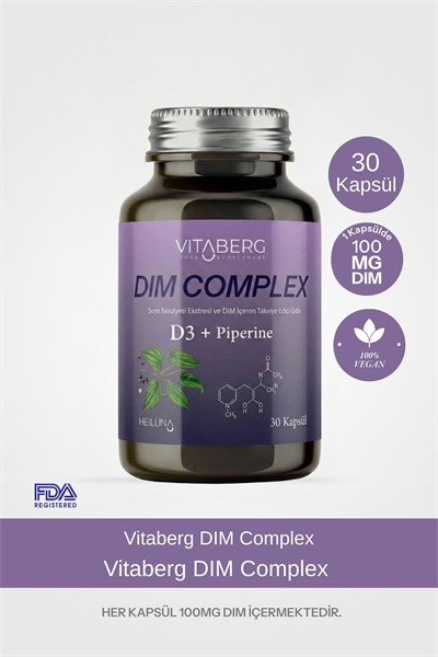 Vitaberg Dim Complex 30 Kapsül – DIM 100 mg, D3 ve Bitkisel Ekstreler İçeren Takviye Edici Gıda