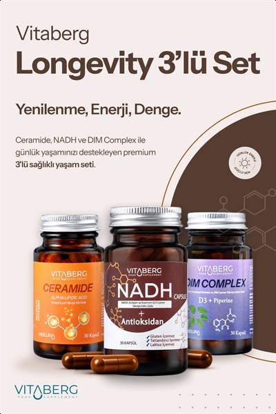 Vitaberg Longevity 3’lü Takviye Seti - NADH, Ceramide ve DIM Complex