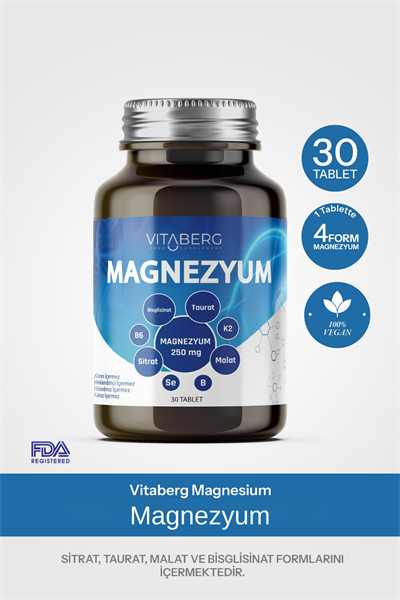Vitaberg Magnezyum | Bisglisinat, Taurat, Sitrat, Malat + K2, B6, Bor, Selenyum
