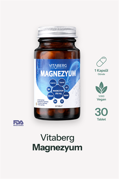 Vitaberg Magnezyum | Bisglisinat, Taurat, Sitrat, Malat + K2, B6, Bor, Selenyum