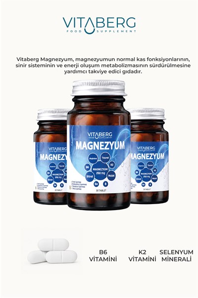 Magnezyum Compleks | Bisglisinat, Taurat, Sitrat, Malat + K2, B6, Bor, Selenyum