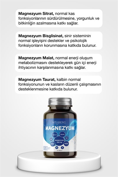 Vitaberg Magnezyum | Bisglisinat, Taurat, Sitrat, Malat + K2, B6, Bor, Selenyum