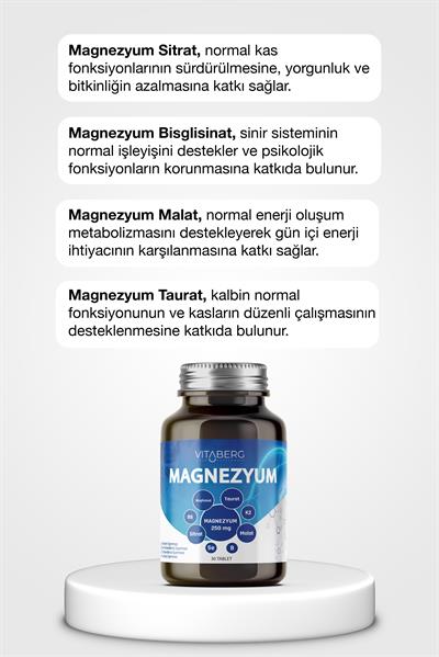 Vitaberg Magnezyum | Bisglisinat, Taurat, Sitrat, Malat + K2, B6, Bor, Selenyum