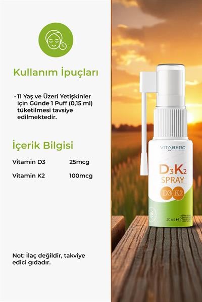 Vitaberg Vitamin D3 K2 Sprey | Günlük Kemik ve Bağışıklık Desteği