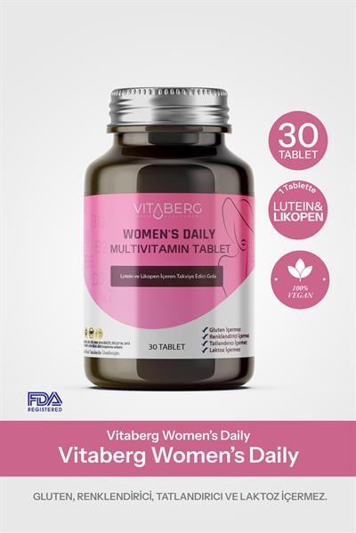 Vitaberg Womens Daily Multivitamin Tablet | B Vitaminleri, Beta Glukan, Lutein ve Likopen