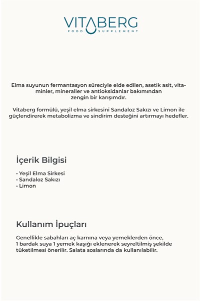 Yeşil Elma Sirkesi | Sandaloz Sakızı ve Limon İçeren Sirke Karışım 250 ml