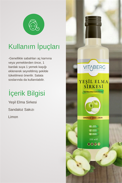 Yeşil Elma Sirkesi | Sandaloz Sakızı ve Limon Ekstrakt İçeren Karışım 250 ml