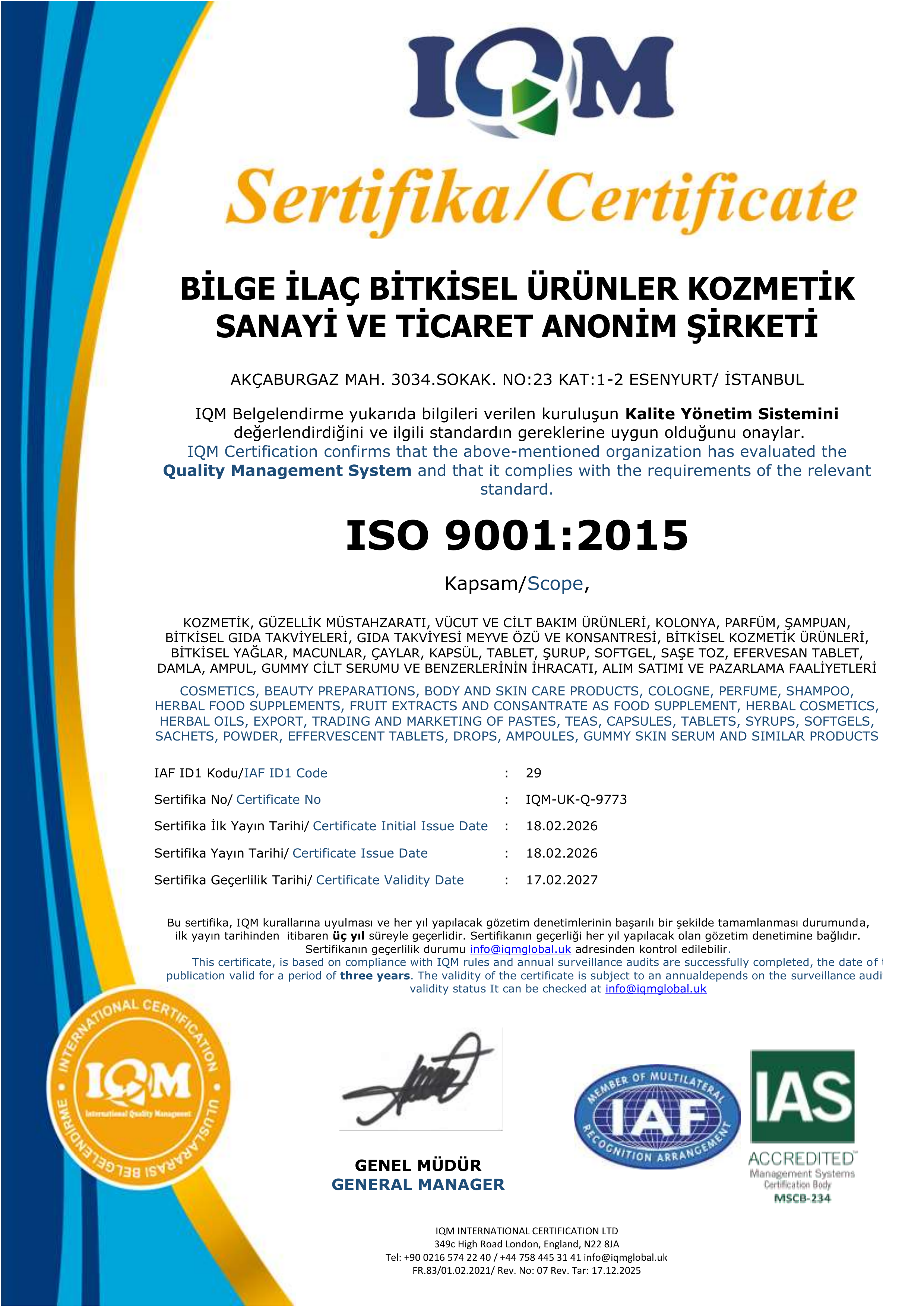 ISO 9001:2015 Certificate