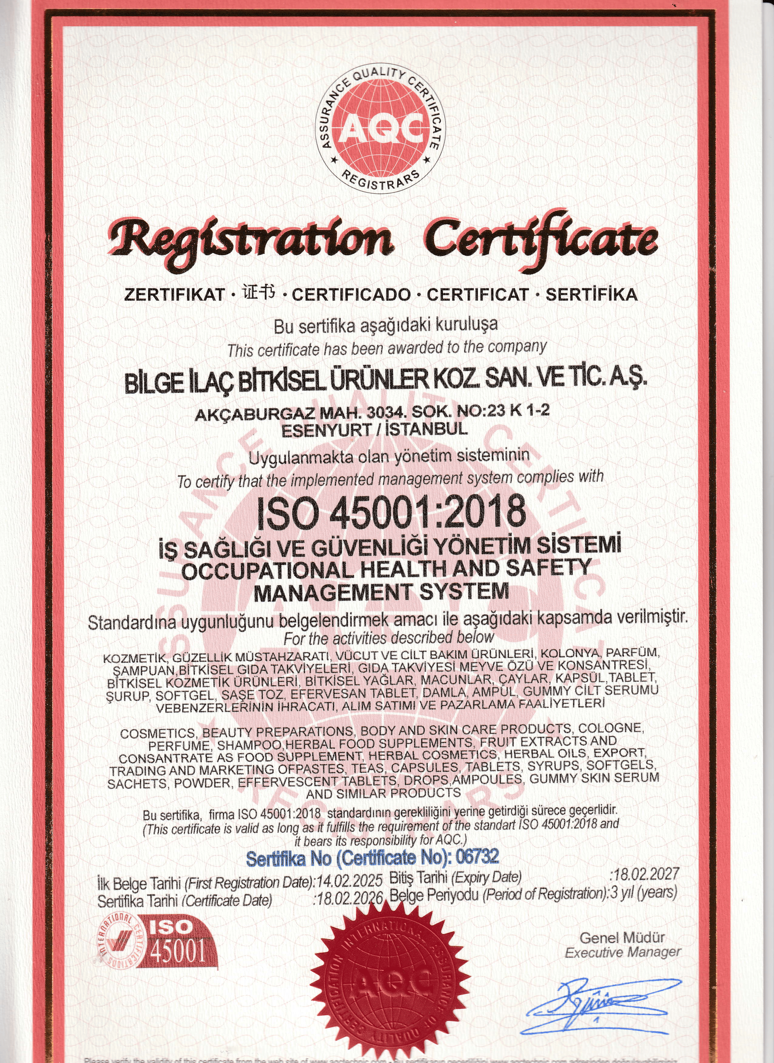 ISO 45001:2018 Certificate