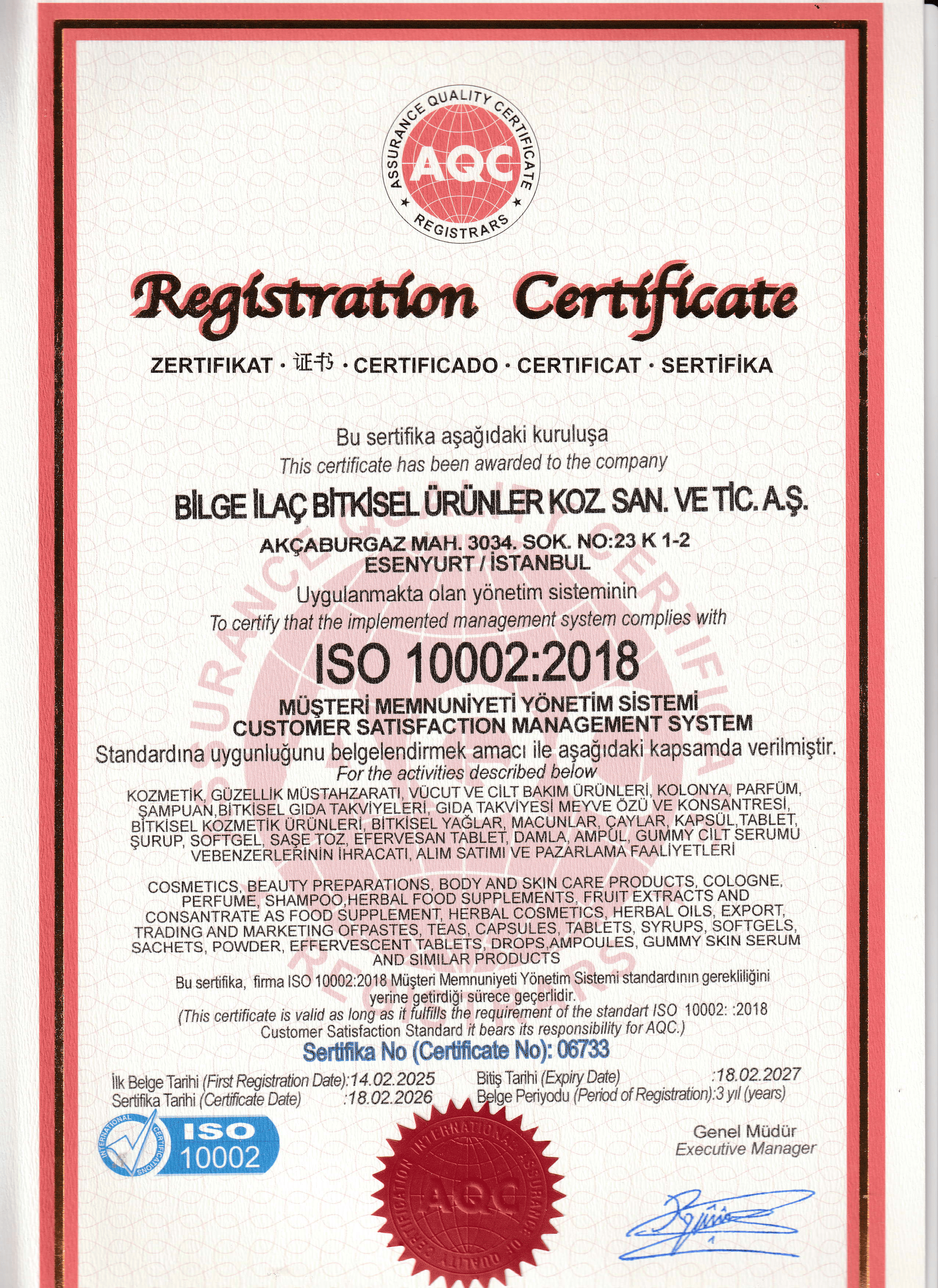 ISO 10002:2018 Certificate