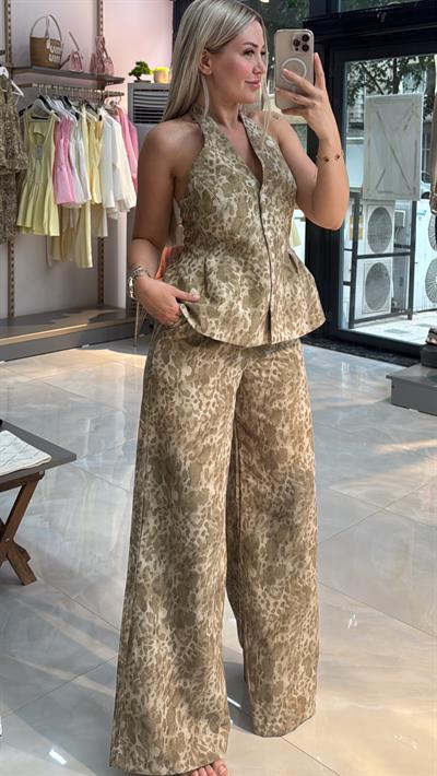 Leopar Desenli Yelek Takım