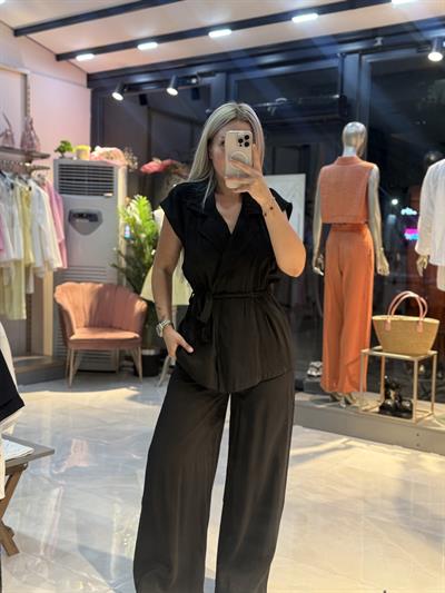 Tensel Kumaş Bağlamalı Yelek Takım