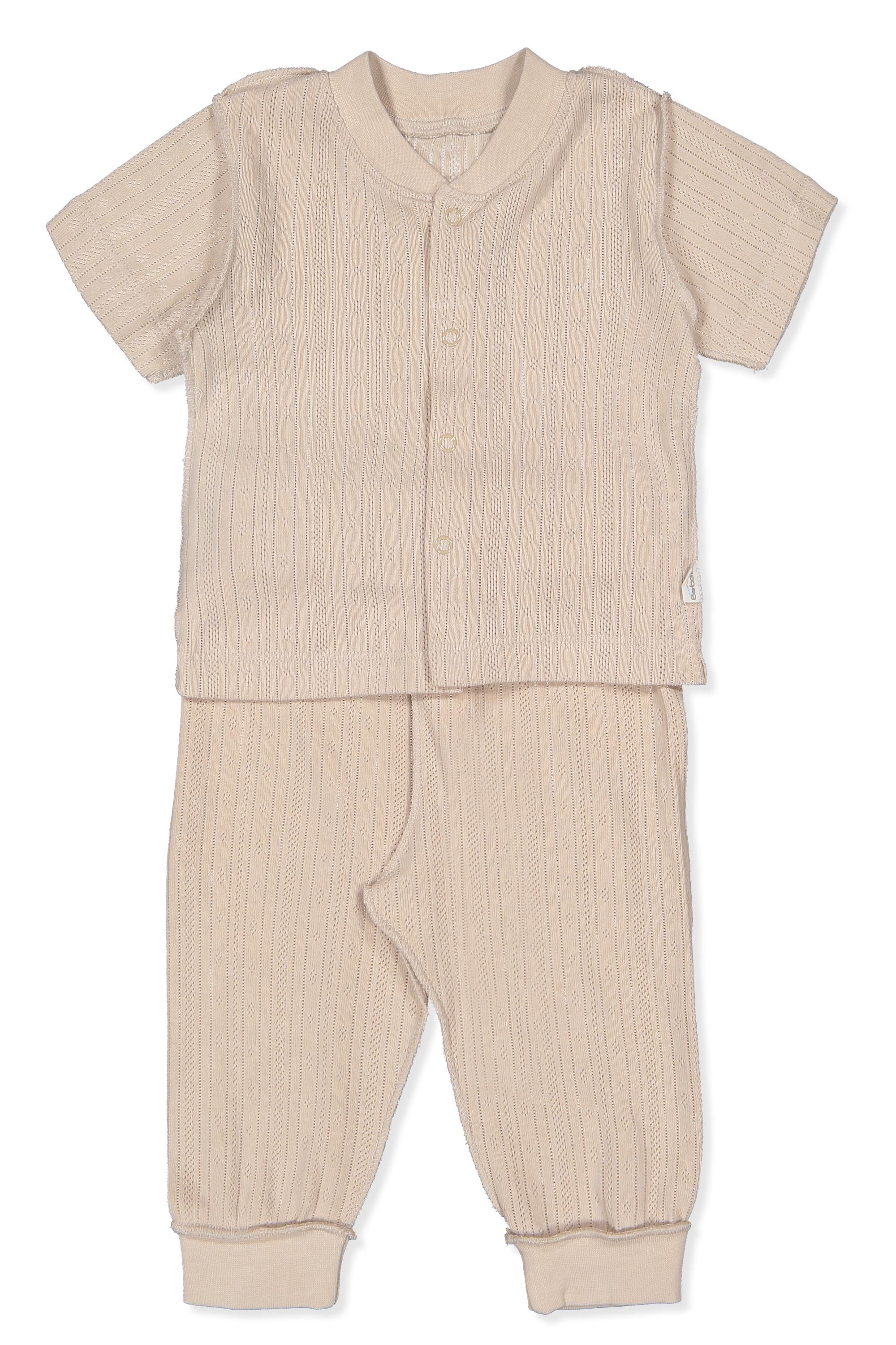 DIŞ DİKİŞ AJURLU PATİKSİZ MİNİ PİJAMA (BASIC/25) BEJ