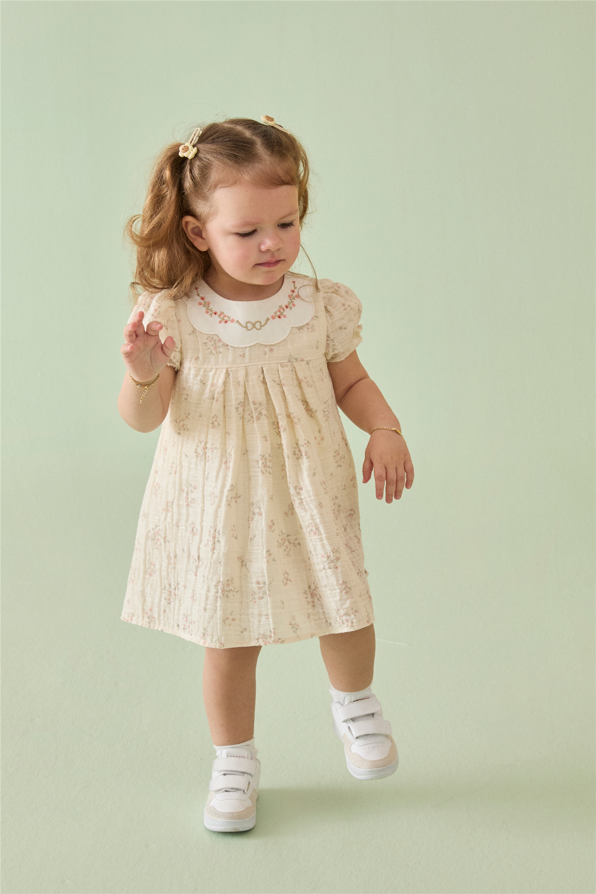 DOKUMA ELBİSE (FLOWERY) BEJ