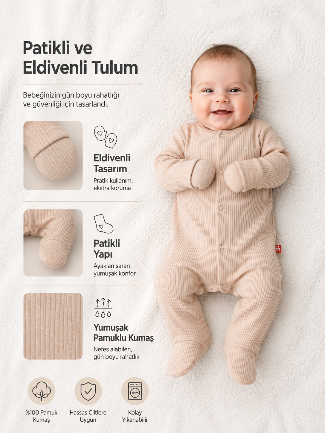 ELDİVENLİ PATİKLİ TULUM (ALWAYS RAPORLU İNTERLOK) BEJ