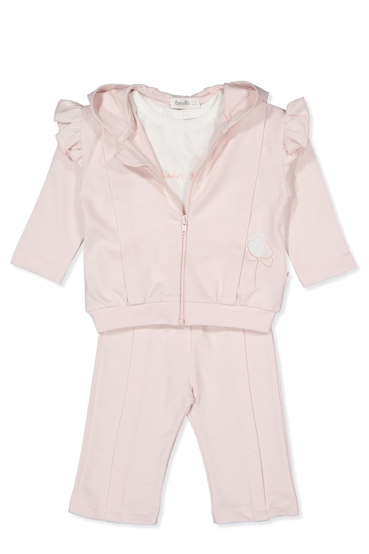 İKİ İP KAPŞONLU FERMUARLI HIRKA 3LÜ TAKIM (BABY GIRL/25) PEMBE