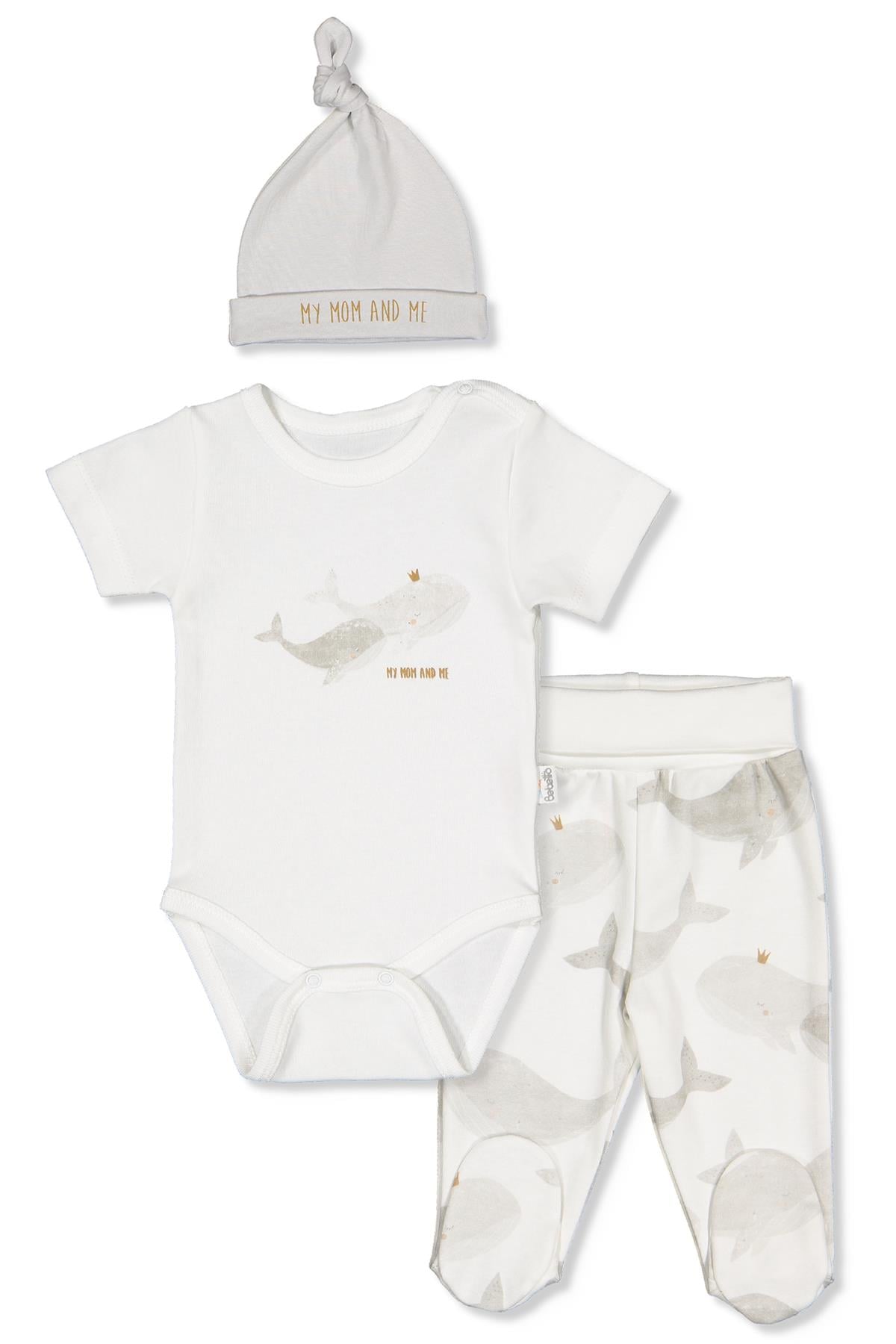 İNTERLOK BODY SET 3LÜ (WHALES) GRİ