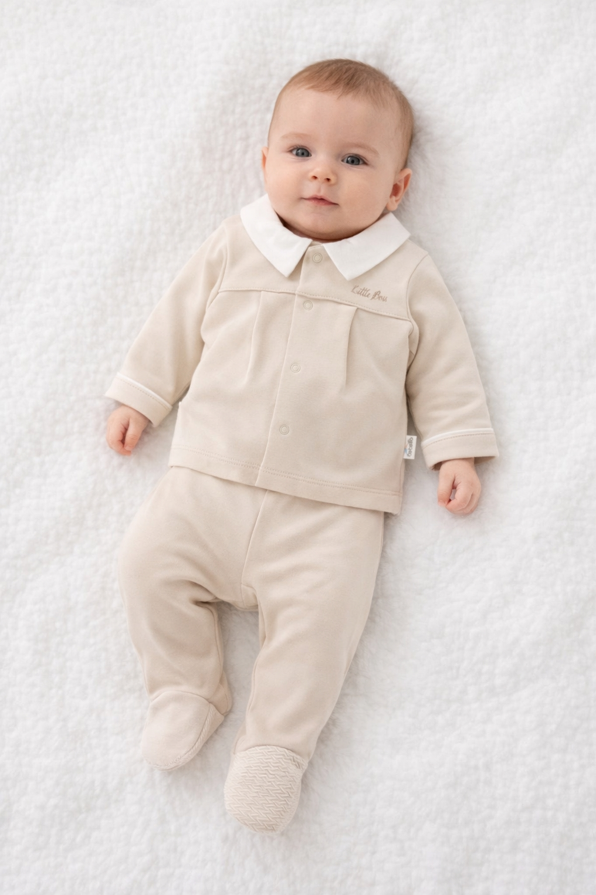 İNTERLOK PATİKLİ PİJAMA TAKIMI 2Lİ (LITTLE BOSS) BEJ