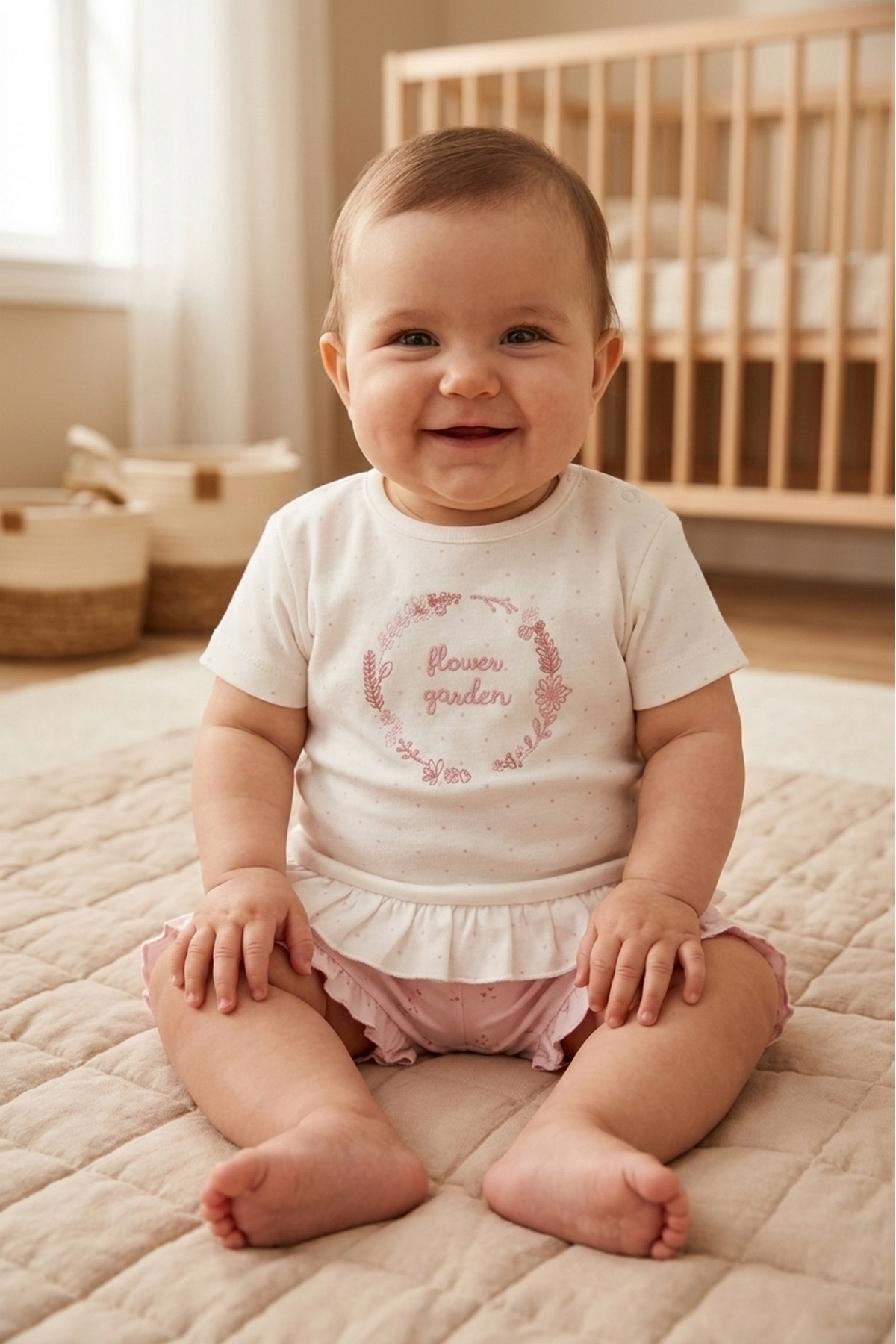 İNTERLOK ŞORTLU PİJAMA TAKIMI 2Lİ (FLOWER GARDEN) PEMBE