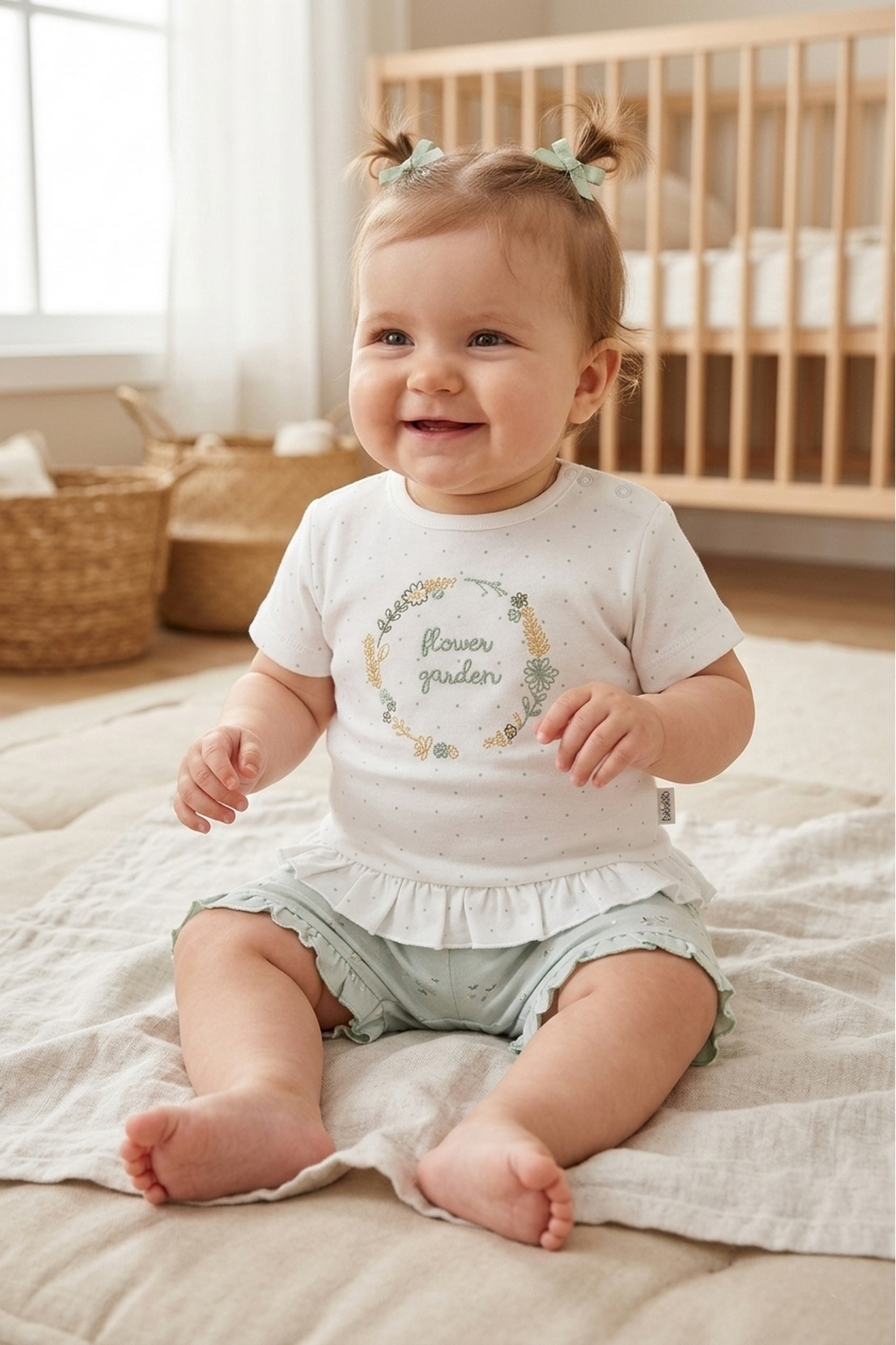 İNTERLOK ŞORTLU PİJAMA TAKIMI 2Lİ (FLOWER GARDEN) MİNT