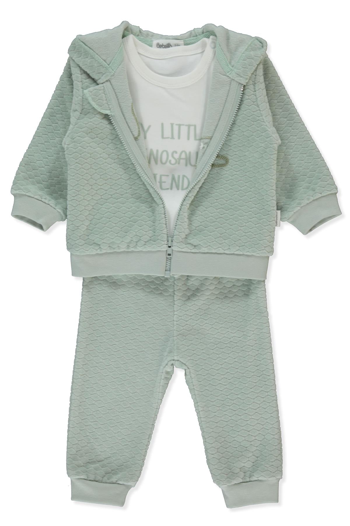 KADİFE FERMUARLI HIRKA 3LÜ TAKIM (DINOSAUR) MİNT