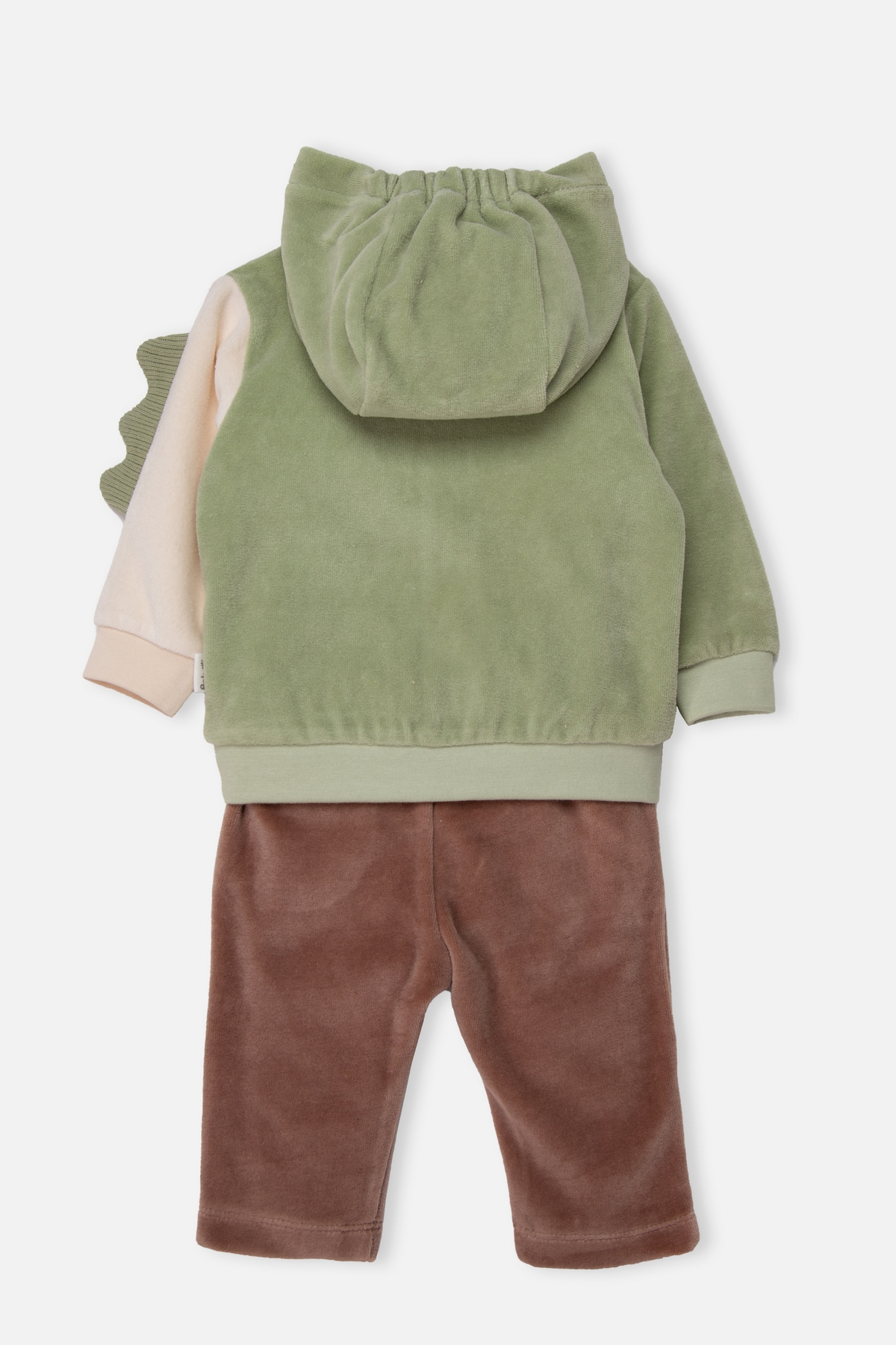 KADİFE KAPŞONLU HIRKA 3LÜ TAKIM (CUTE DINO) YEŞİL