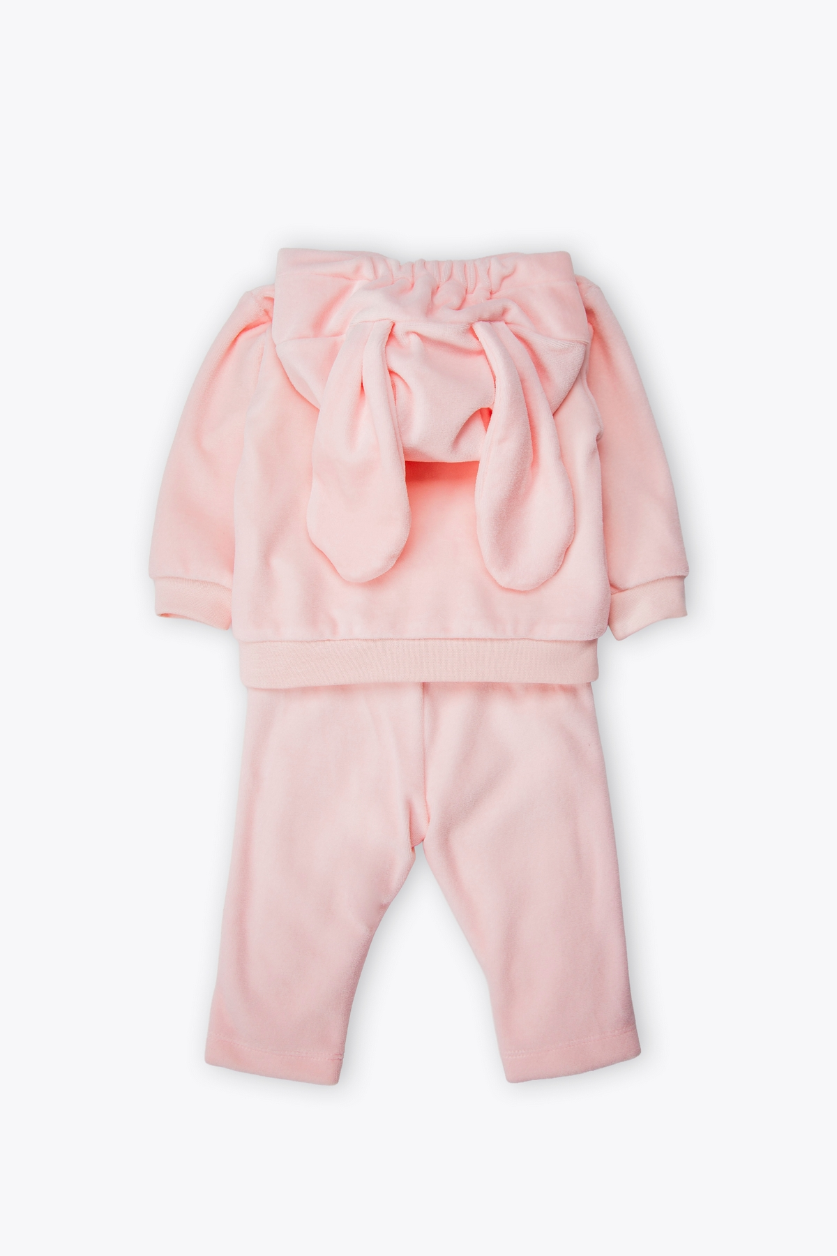KADİFE KAPŞONLU HIRKA 3LÜ TAKIM (HAPPY BUNNY) PEMBE